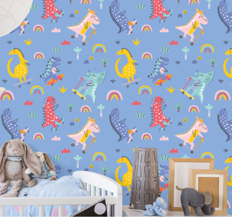 Tapete dinosaurier mit skateenden dinos - TenStickers