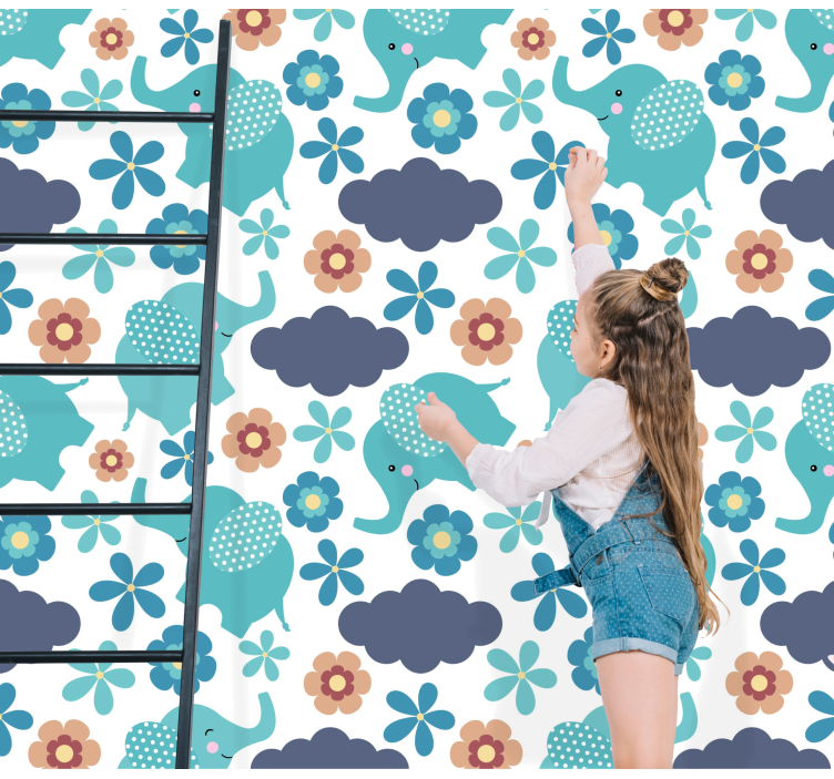 Tapete elefanten mit floralen akzenten - TenStickers