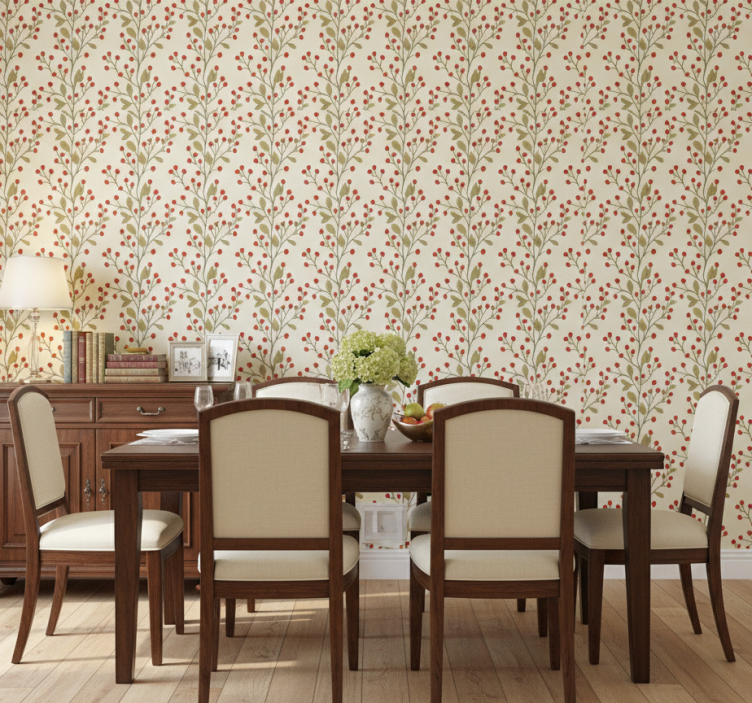 Tapete esszimmer beeren florale blätter - TenStickers