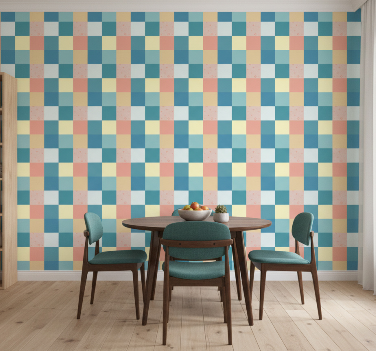 Tapete esszimmer buntes retro patchwork-muster - TenStickers