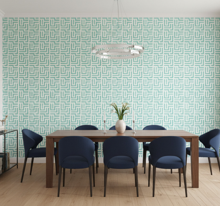 Tapete esszimmer mit blauem geometrischem quadrateffekt - TenStickers