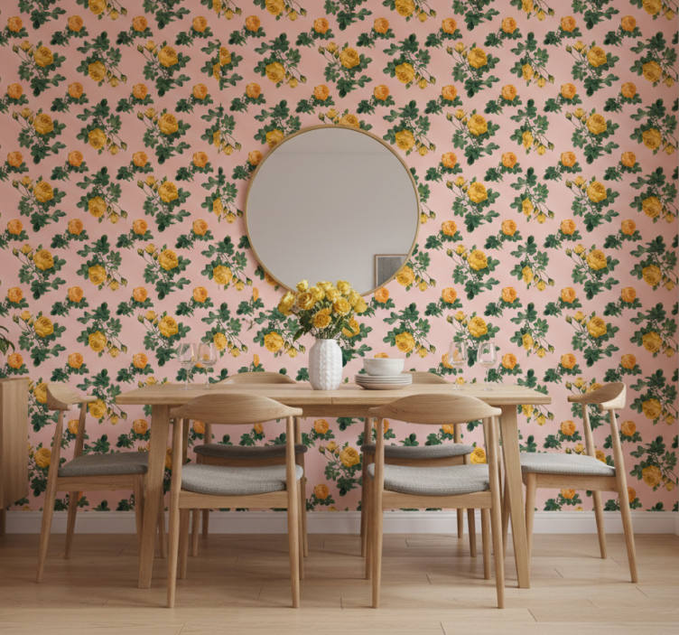 Tapete esszimmer mit gelbem rosenmuster - TenStickers