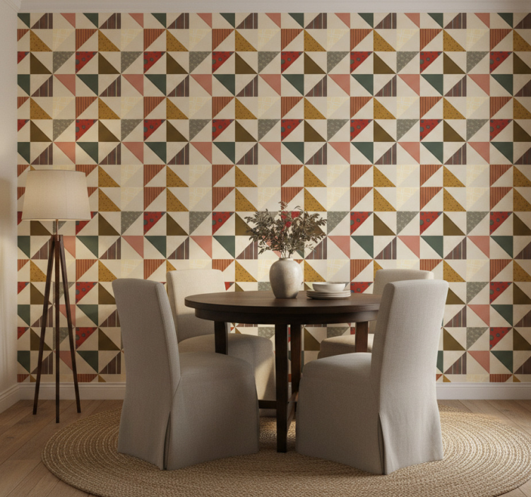 Tapete esszimmer mit geometrischem patchwork-dreieckmuster - TenStickers
