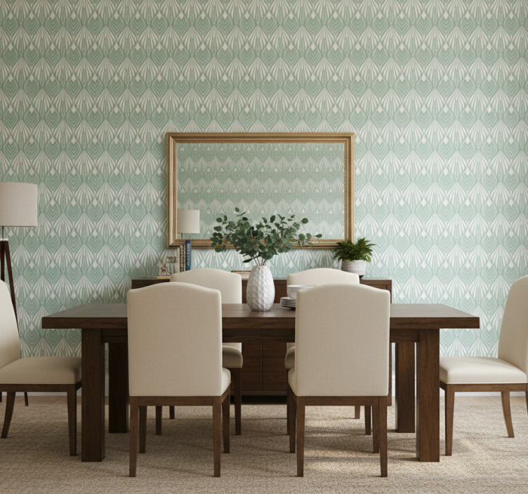 Tapete esszimmer mit grünen stilisierten blättern - TenStickers