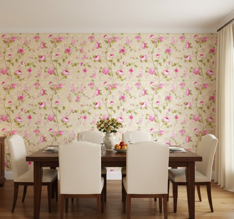 Tapete esszimmer mit pinken blumenranken - TenStickers