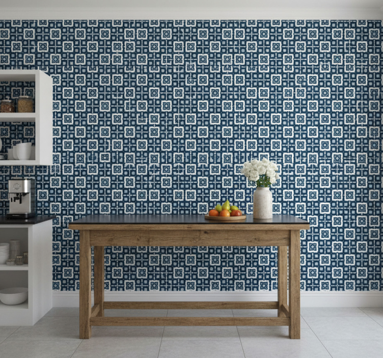 Tapete fliesenoptik in weiß und blau mosaikmuster - TenStickers