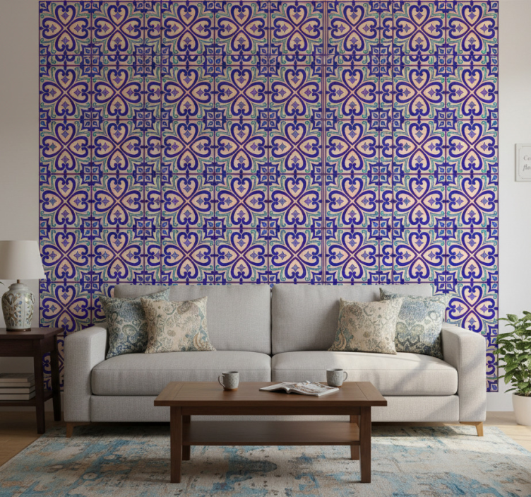 Tapete fliesenoptik mit talavera blumen - TenStickers