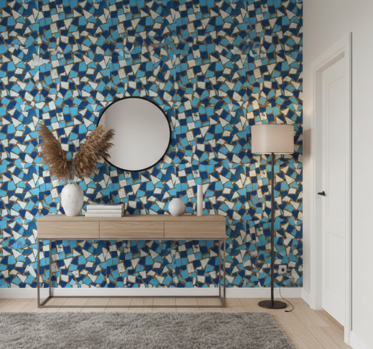 Tapete flur geometrisches blaues mosaikmuster - TenStickers