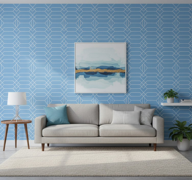 Tapete geometrisch mit blauen linien - TenStickers