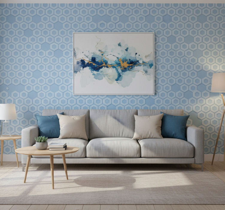 Tapete geometrisch mit hexagonalem blauen muster - TenStickers