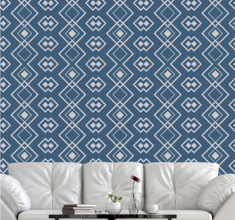 Tapete geometrisch diamant blaues gitter - TenStickers