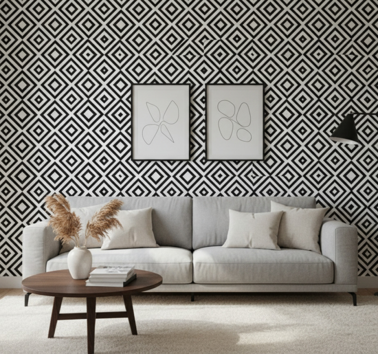 Tapete geometrisch schwarz und weiß - TenStickers