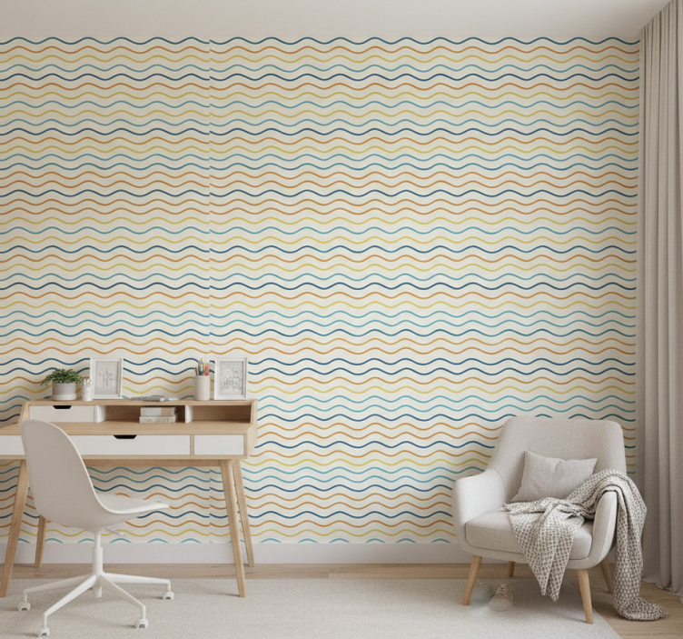 Tapete jugendzimmer mit bunten wellenlinien - TenStickers