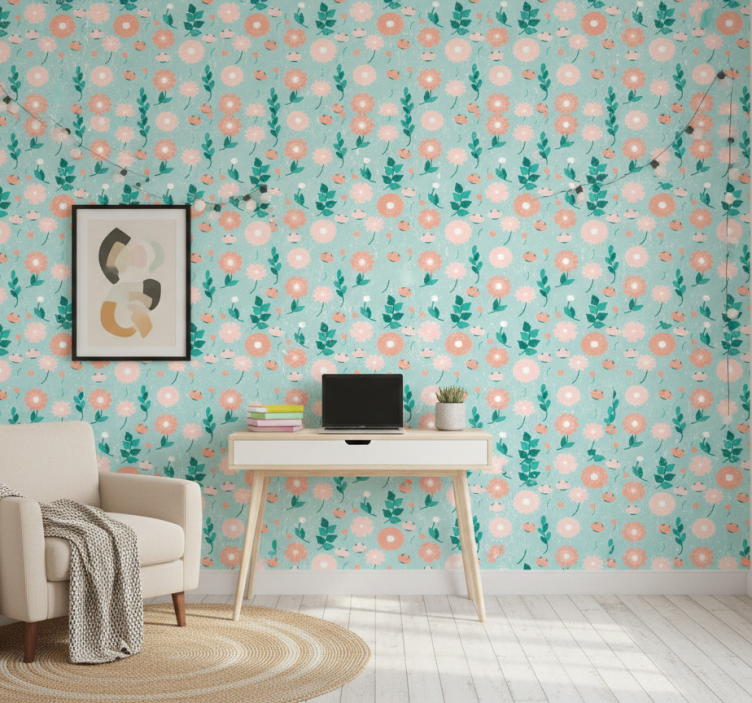 Tapete jugendzimmer mit pfirsichfarbenen blüten - TenStickers