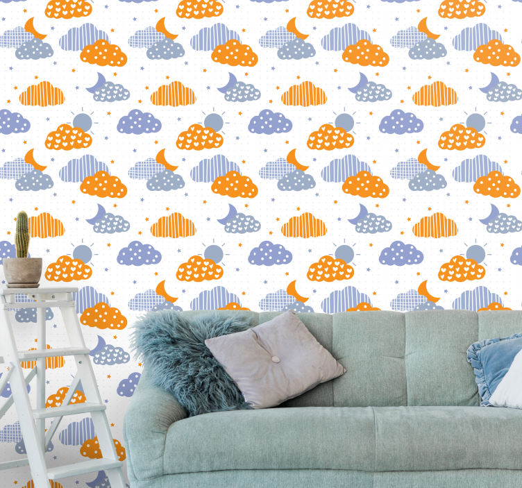 Tapete Kinderzimmer blaue und orange wolken und sonne - TenStickers
