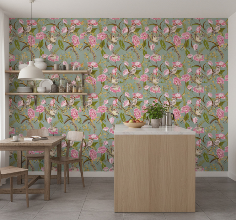 Tapete küche mit blumenmotiven - TenStickers