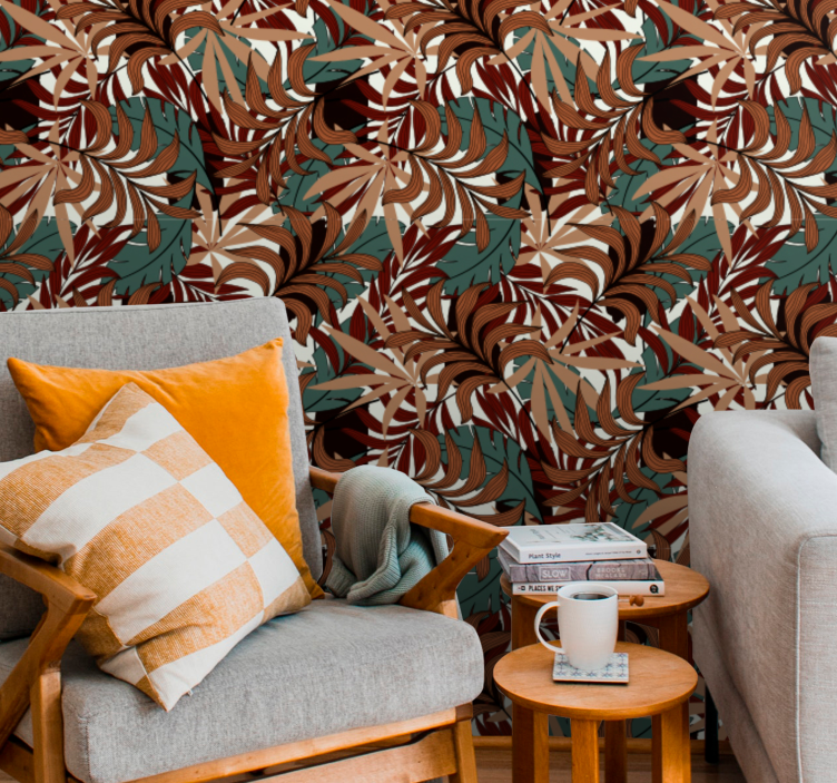 Tapete Blätter abstraktes botanisches wandbild - TenStickers