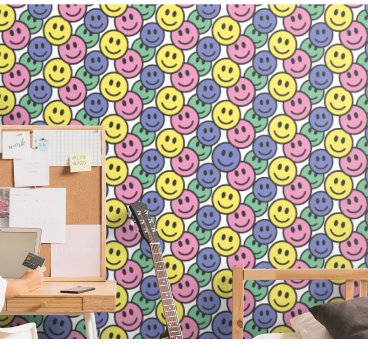 Tapete kunst mit smiley muster - TenStickers