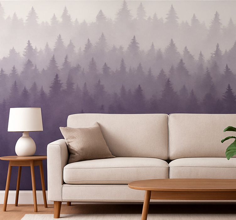 Tapete landschaft lila nebelwald - TenStickers