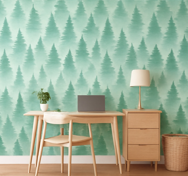 Tapete landschaft nebeliger kiefernwald - TenStickers