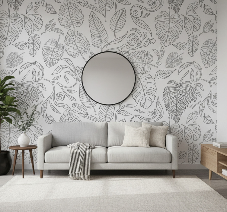 Tapete modern botanisch schwarz-weiß - TenStickers