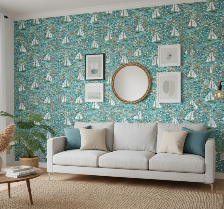 Tapete modern mit aquarellschiff-muster - TenStickers