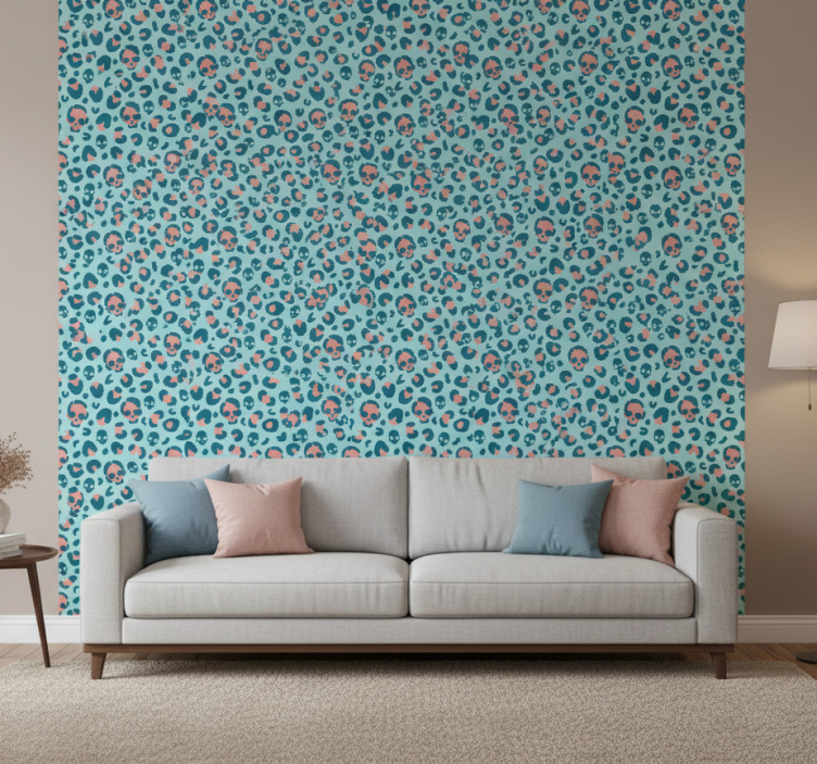 Tapete modern mit blauem und pinkem leopardenmuster - TenStickers