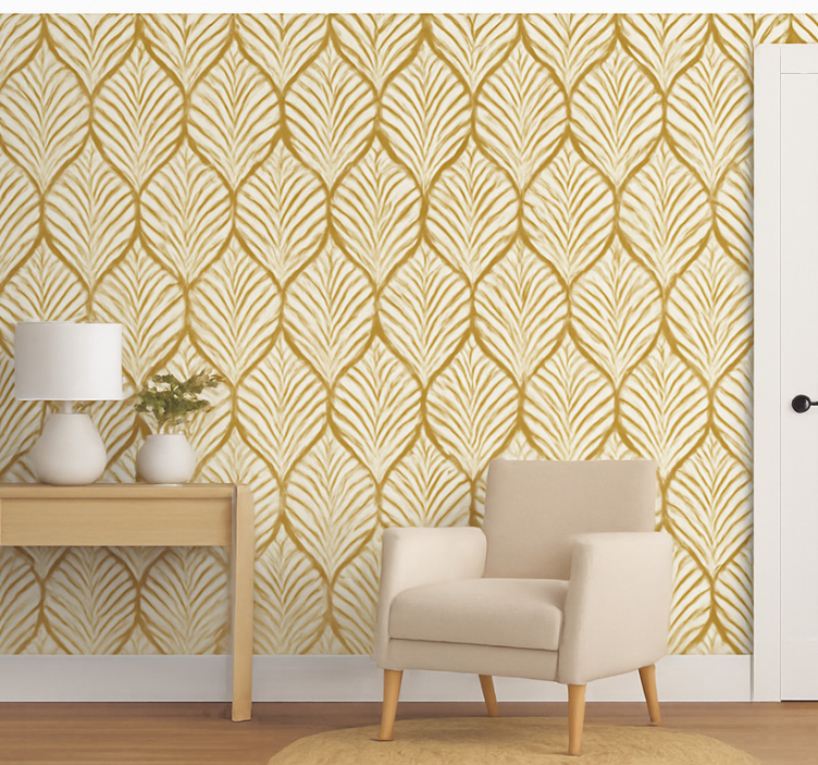Tapete modern mit goldenem geometrischem blattmotiv - TenStickers
