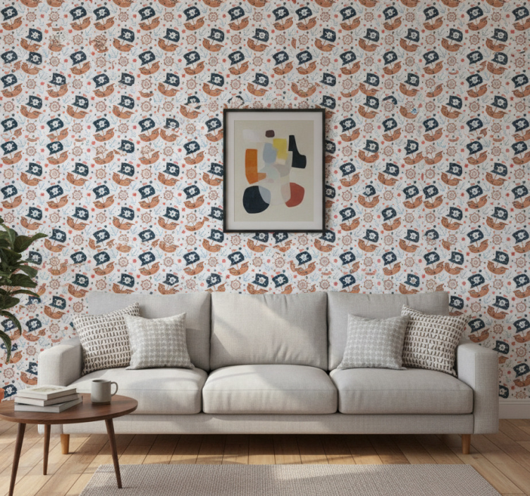 Tapete modern mit süßem piratenschiff-muster - TenStickers