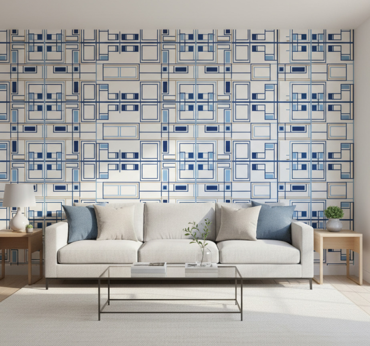 Tapete quadrate geometrische formen blau - TenStickers