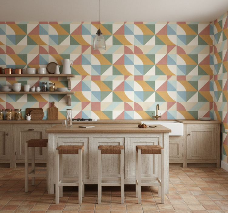 Tapete rustikal mit geometrischen formen in sanften farben - TenStickers