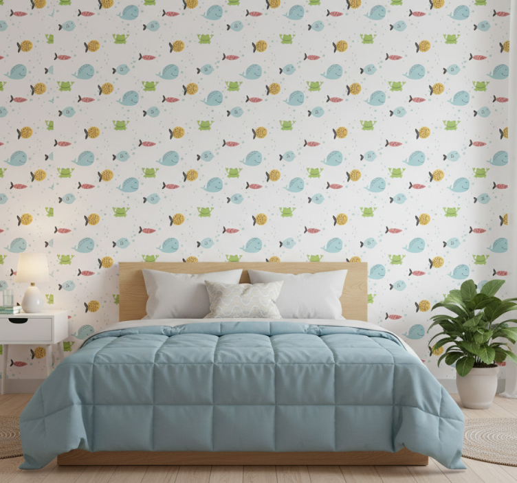 Tapete schlafzimmer bunte meeresbewohner - TenStickers