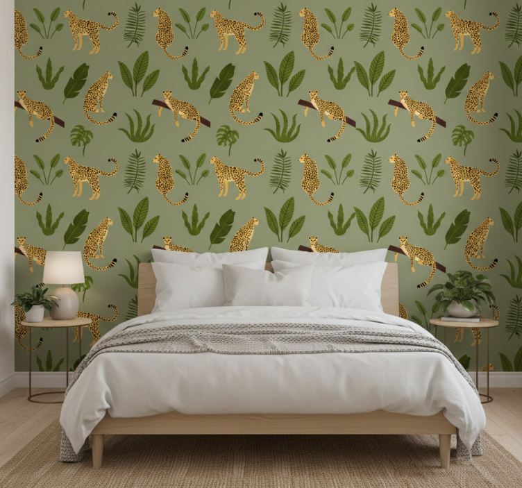 Tapete schlafzimmer im floralen dschungel leoparden design - TenStickers