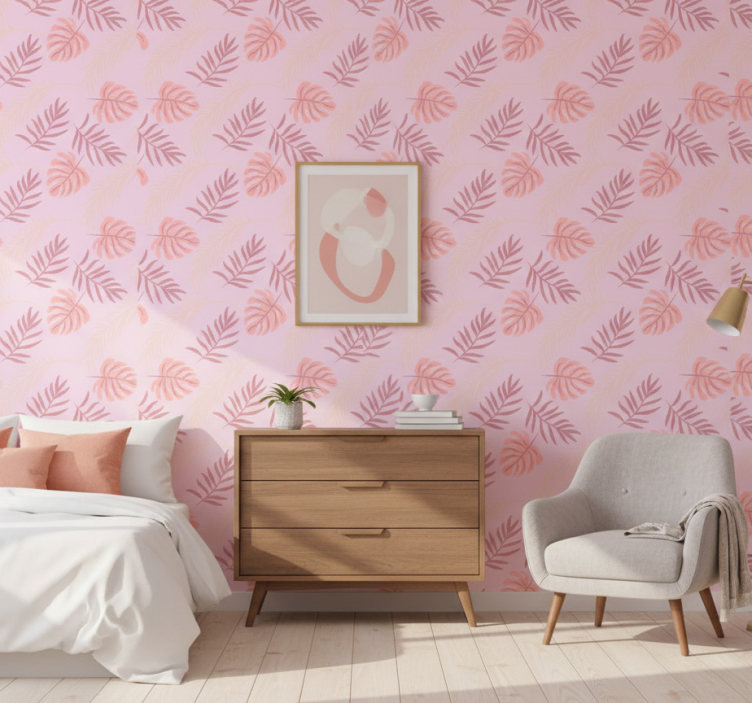 Tapete schlafzimmer im pinken tropenblatt design - TenStickers
