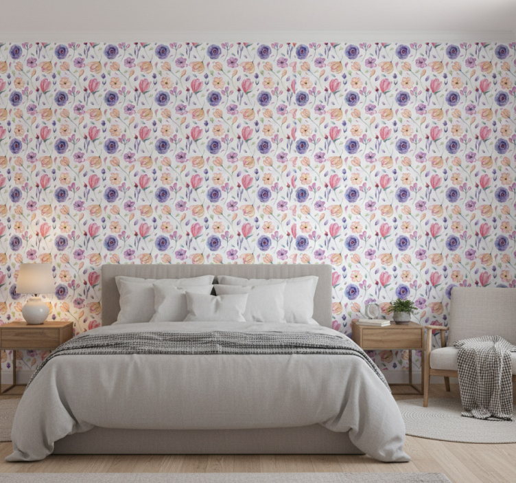 Tapete schlafzimmer mit floralem blütenmuster - TenStickers