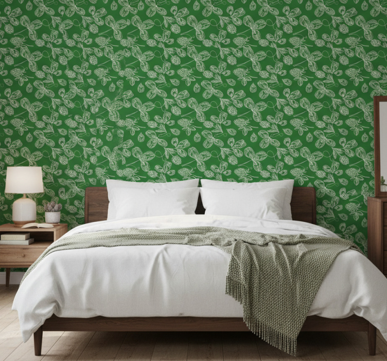 Tapete schlafzimmer mit grünem magnolienzweig-muster - TenStickers