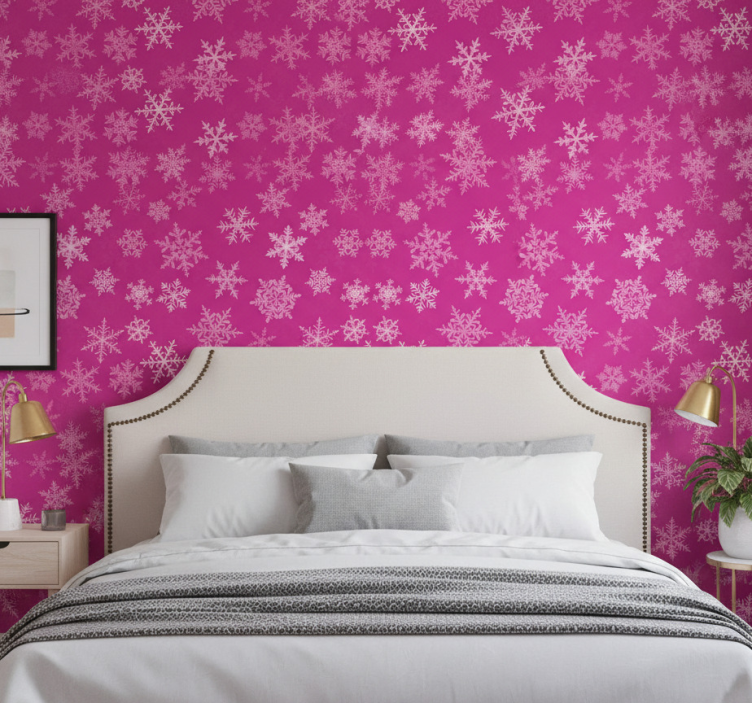 Tapete schlafzimmer mit pinken schneeflocken-muster - TenStickers