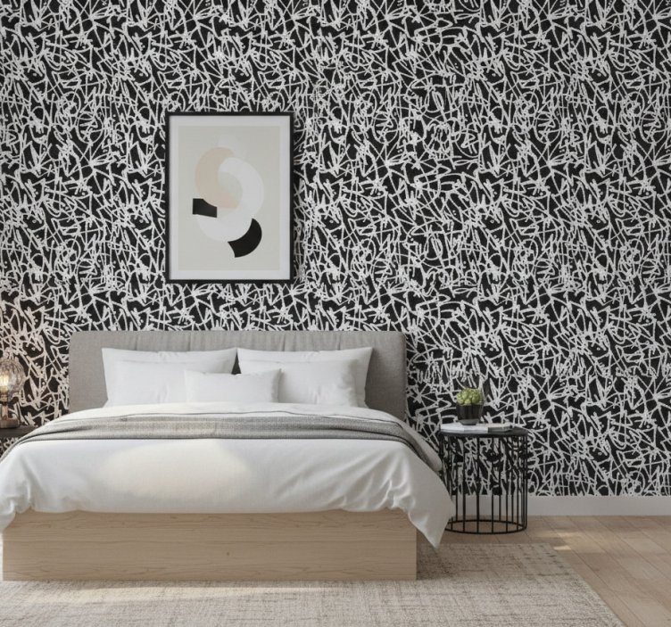 Tapete schlafzimmer mit schwarz-weißem graffiti - TenStickers