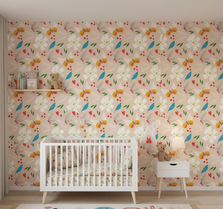 Tapete schmetterling blumen und schmetterlinge auf beige - TenStickers