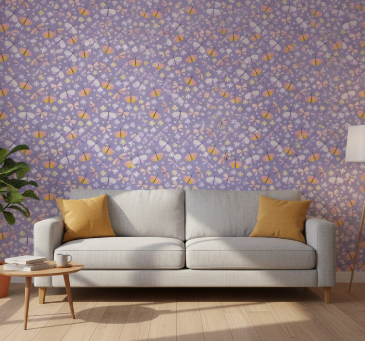 Tapete schmetterling lila anmutige blumen - TenStickers