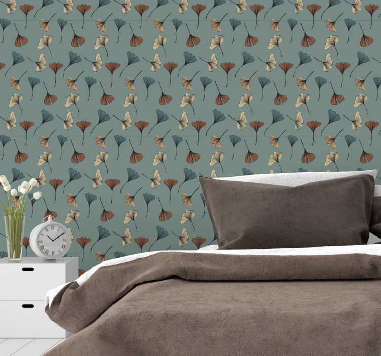 Blumentapete botanisches ginkgo-motiv - TenStickers
