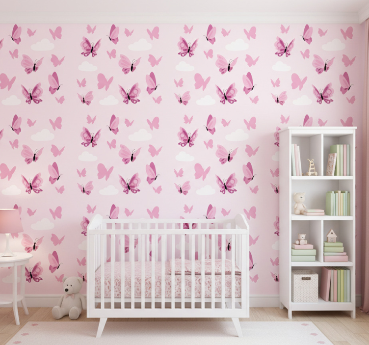 Tapete schmetterling in pink mit wolken - TenStickers