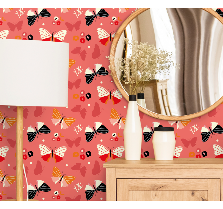 Tapete Schmetterling rotes buntes muster - TenStickers