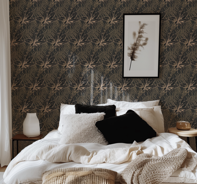 Tapete schwarz große goldene Blätter - TenStickers