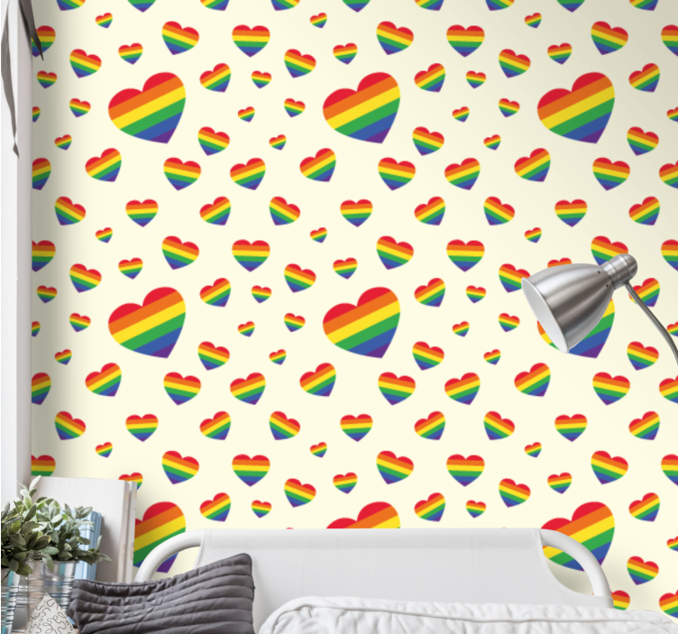 Tapete Jugendzimmer regenbogenherzen-anzeige - TenStickers