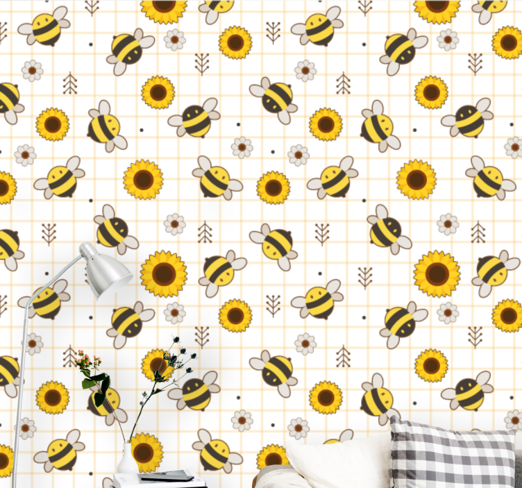 Tapete Tiere bienen sonnenblumen muster - TenStickers