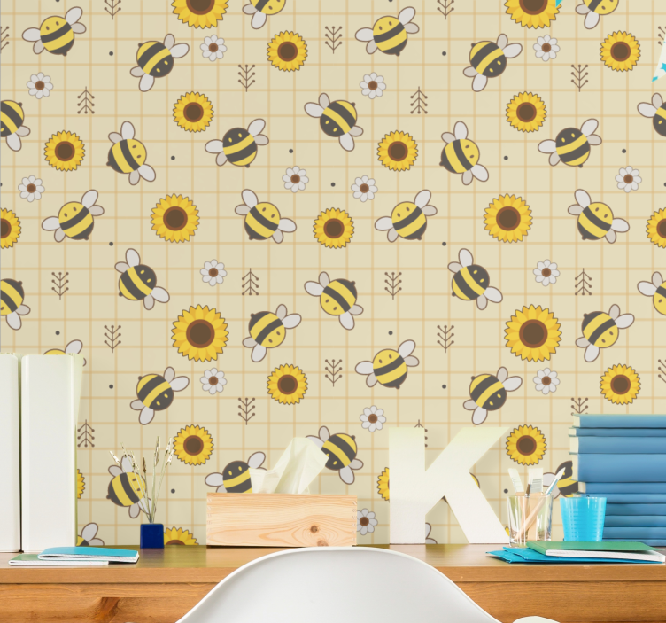 Tapete Tiere bienen-sonnenblumen-muster - TenStickers
