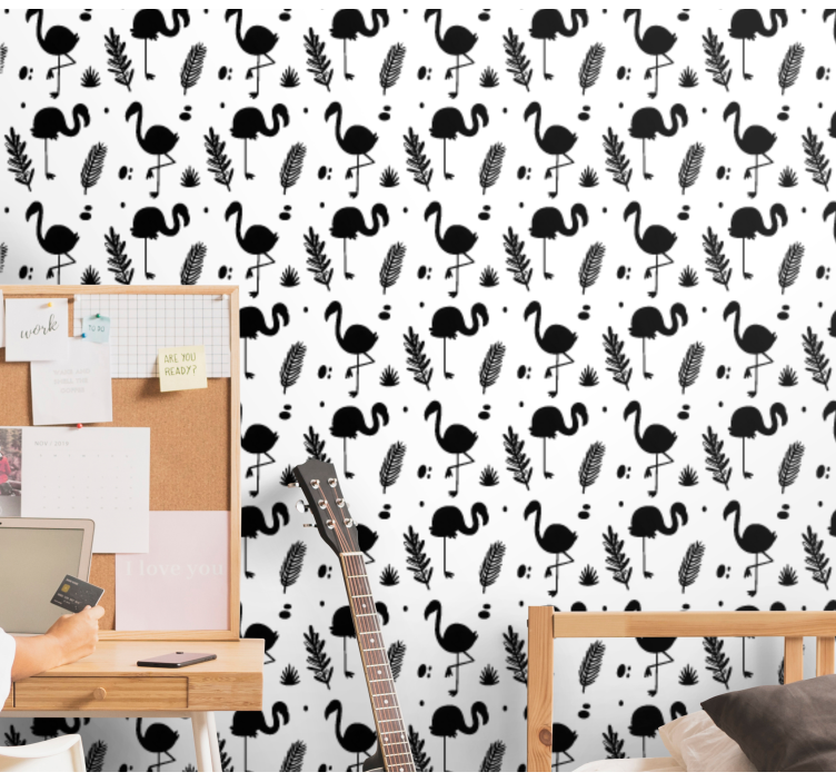 Tapete tiere flamingo blattmuster - TenStickers