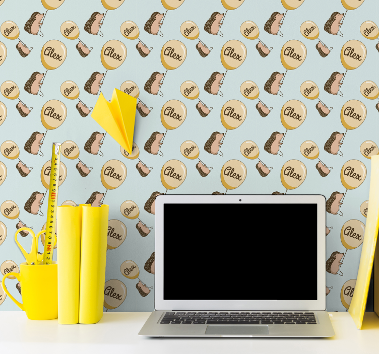 Tapete Kinderzimmer igel mit luftballons und namen - TenStickers