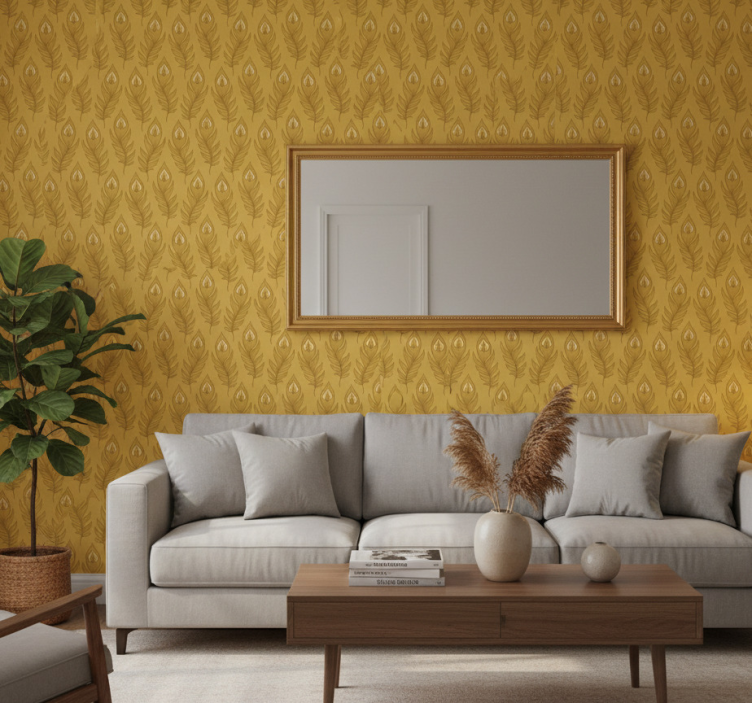 Tapete tiere mit blauer blumenvogel und zwei goldenen blumen - TenStickers